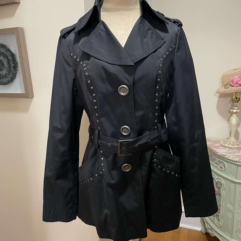 Miss Sixty Black Trench Coat with Studded Details